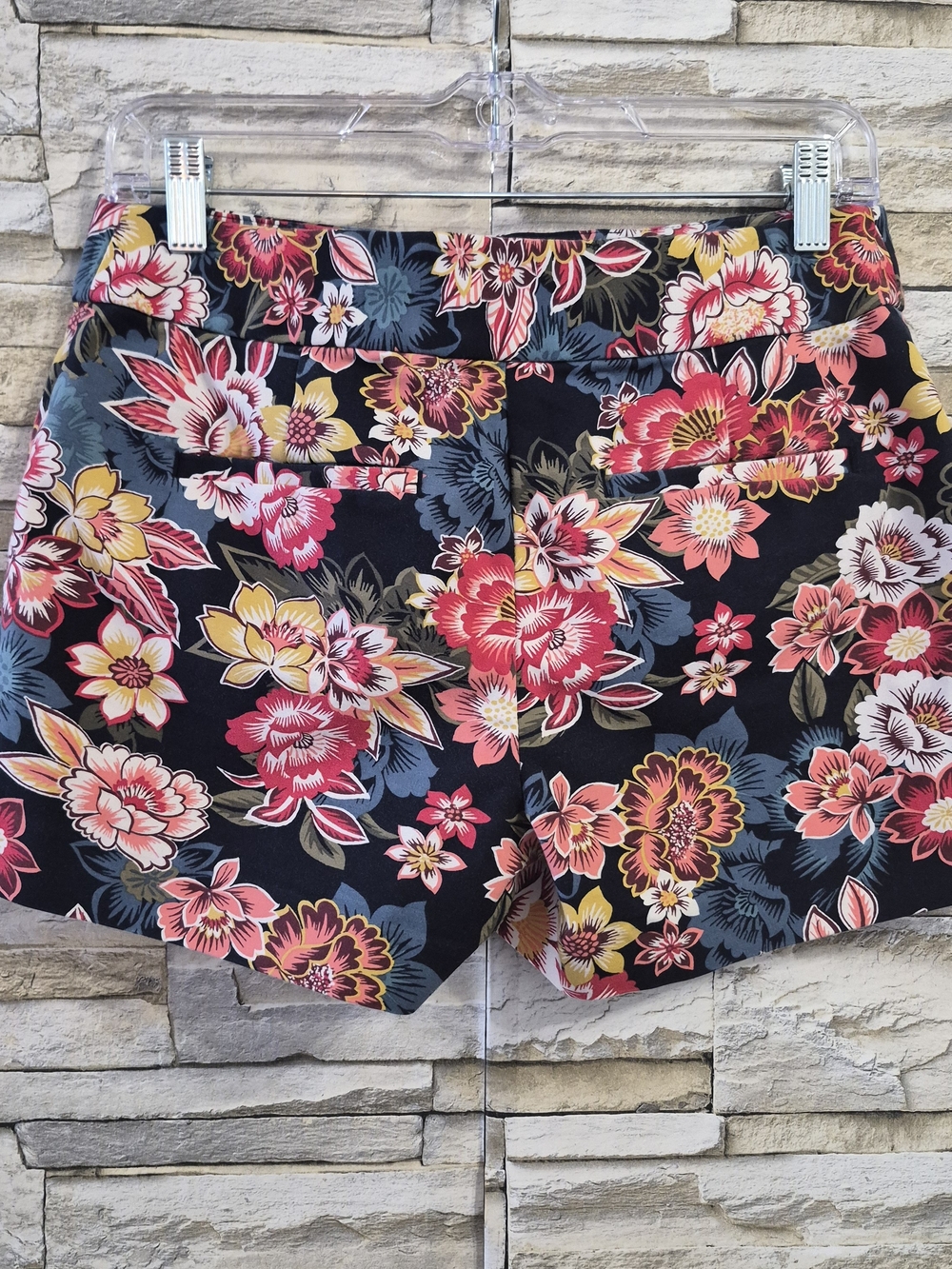 LOFT Floral Chino Shorts Women Size 2 Navy Pink Yellow Tropical Summer Vacation - Picture 2 of 11
